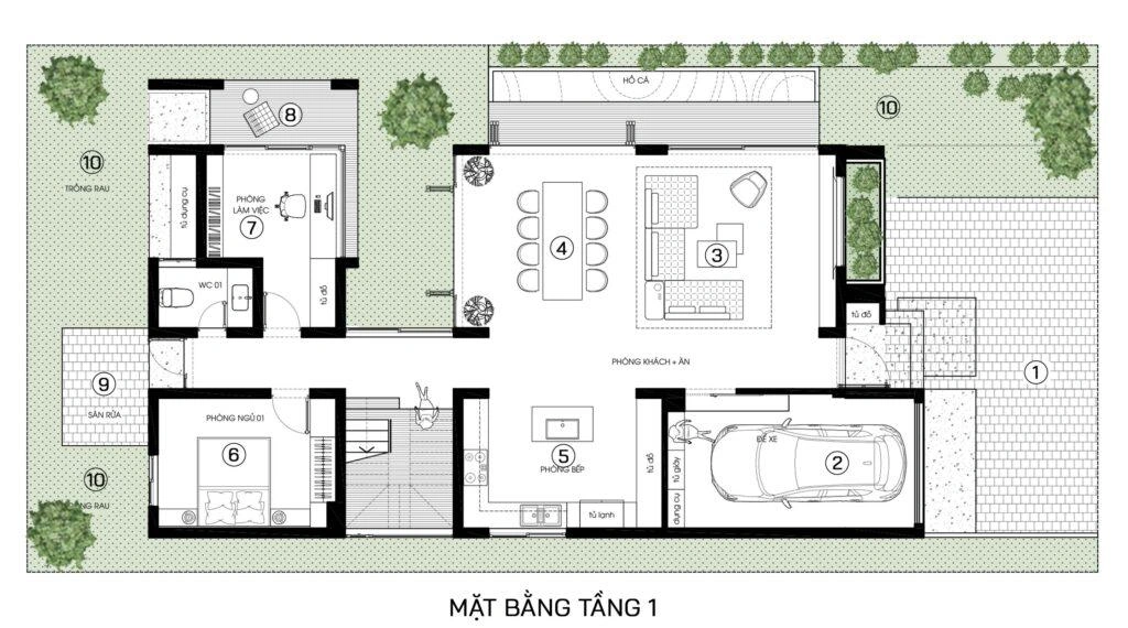 Bản vẽ bố trí mặt bằng công năng Tầng 1