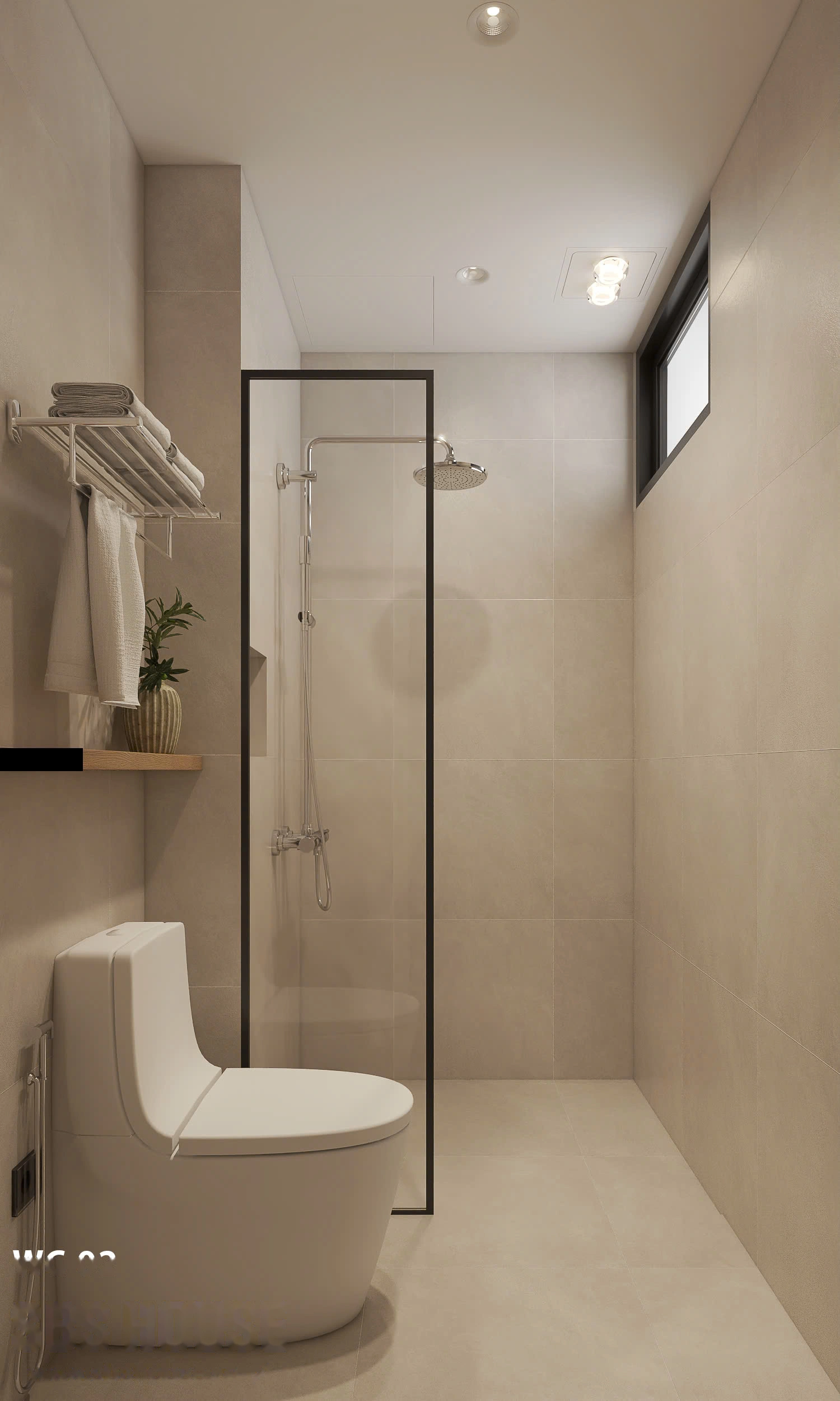 Phòng vệ sinh WC 02 tầng 2 vách kính khô ướt riêng biệt