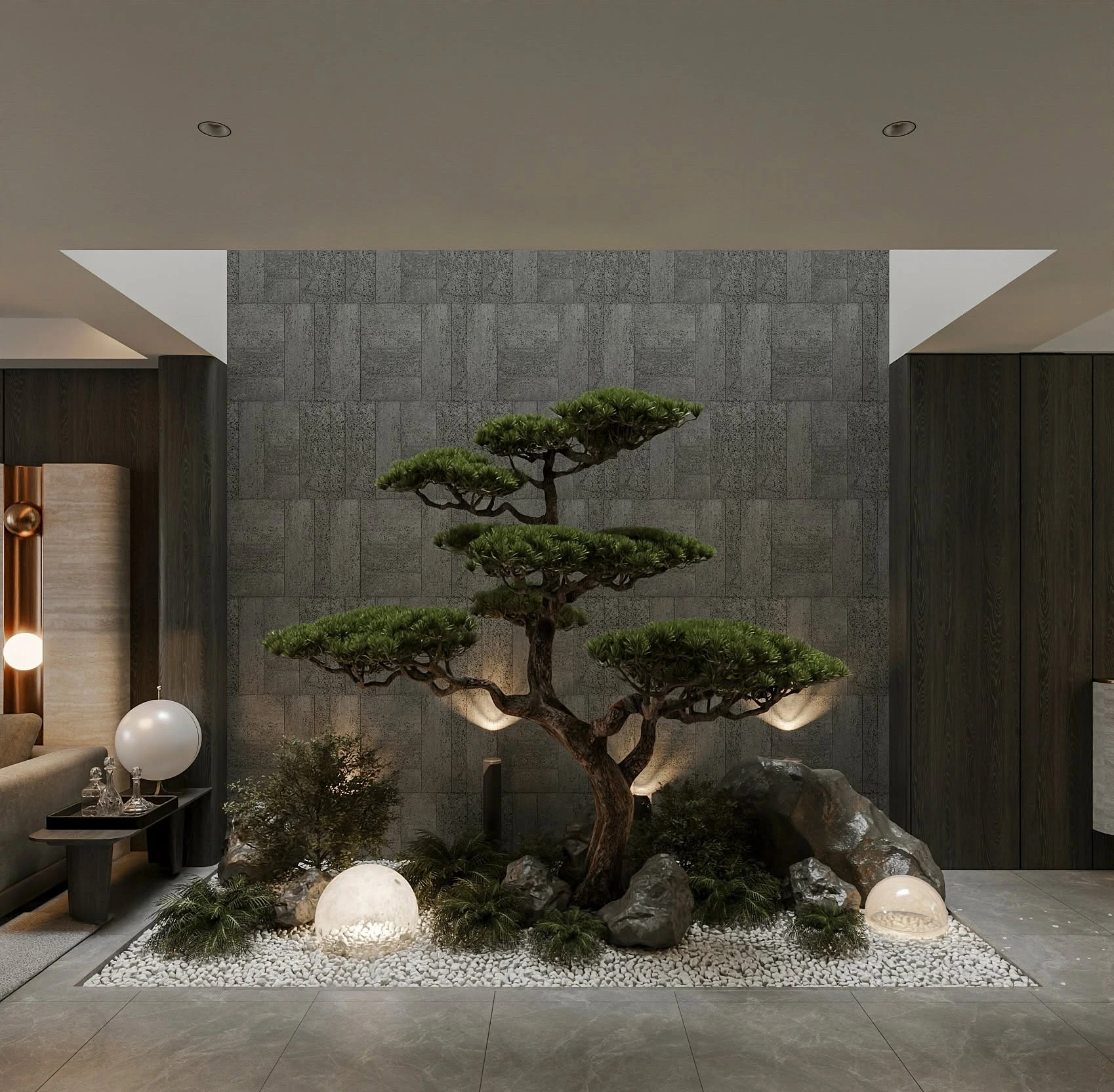 Cận cảnh cây bonsai giếng trời