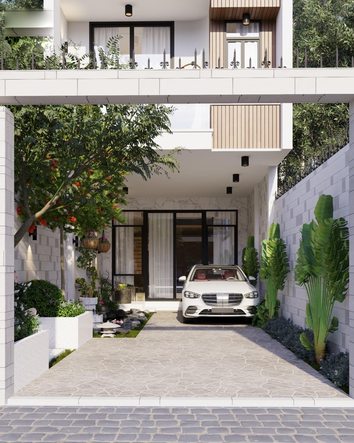 Khoảng sân trước và gara ô tô