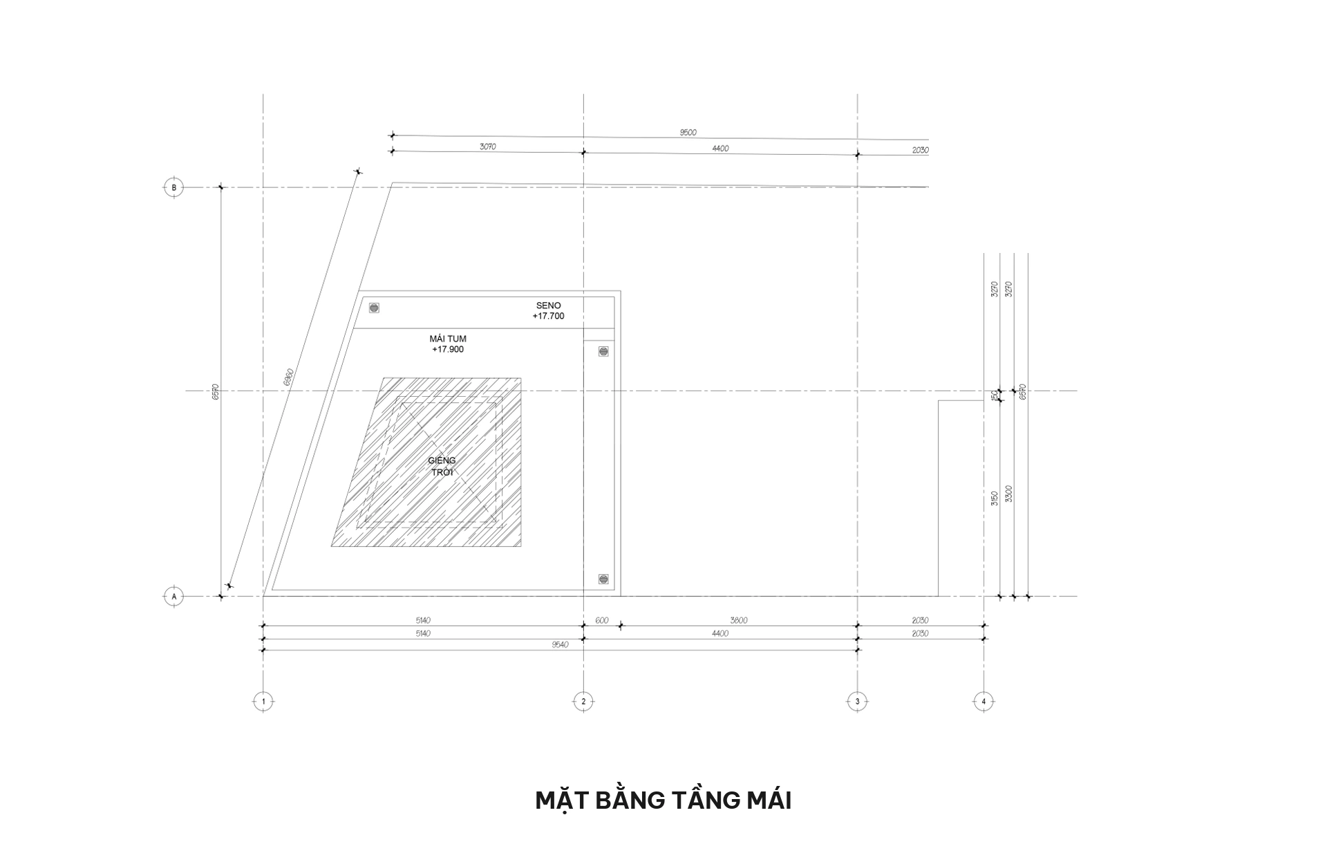 Mặt bằng tầng mái BTCT nhà phố 5 tầng hiện đại