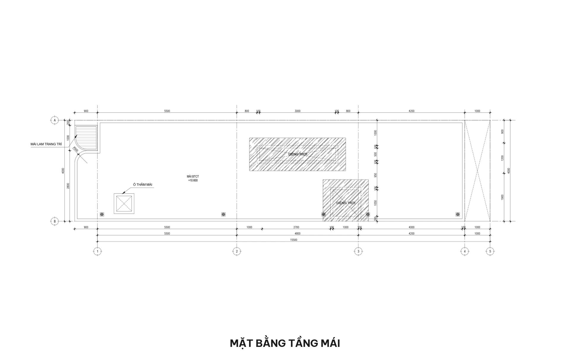 Mặt bằng tầng mái BTCT nhà phố 3 tầng hiện đại