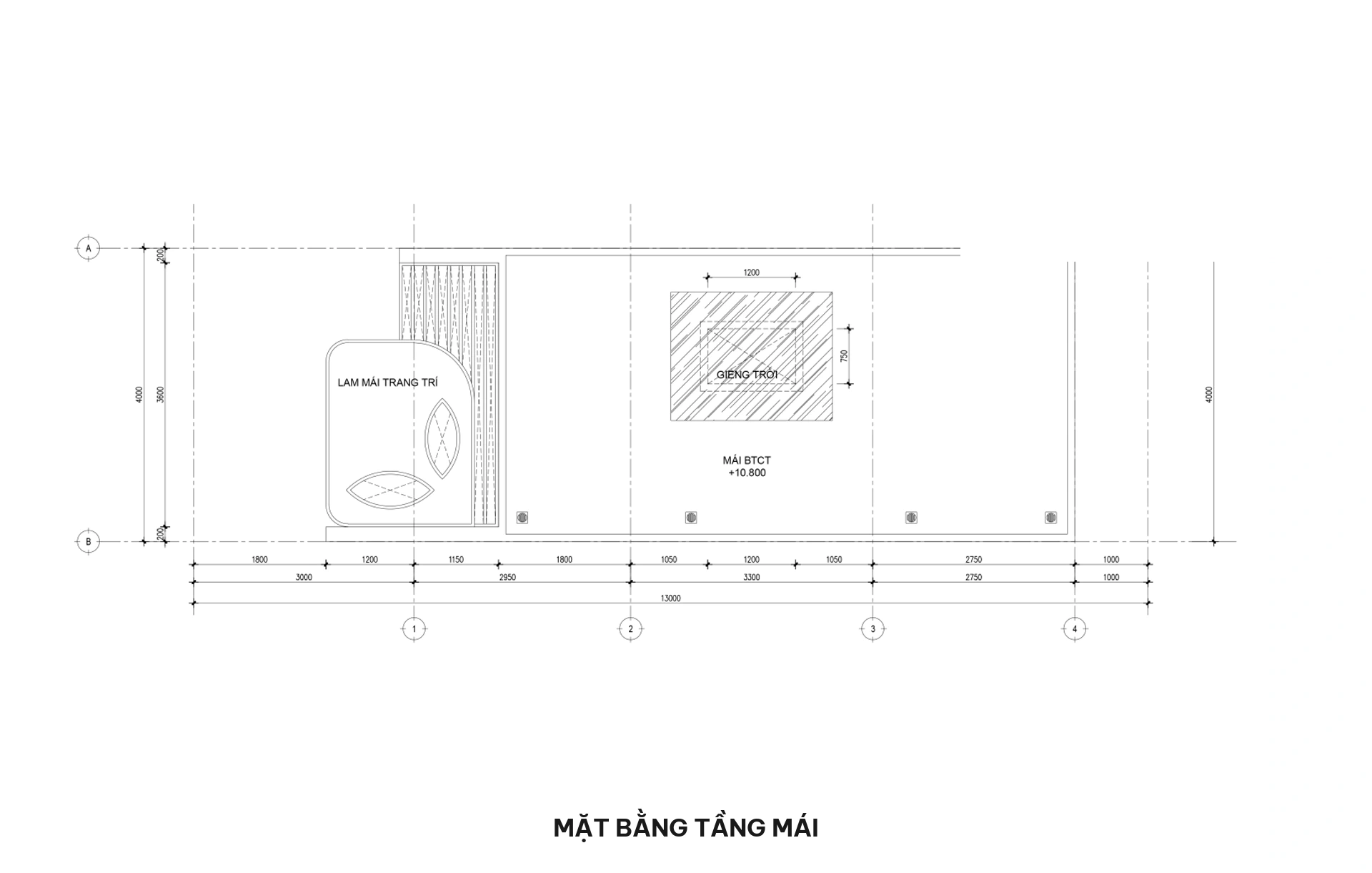 Mặt bằng tầng mái BTCT nhà phố 3 tầng hiện đại