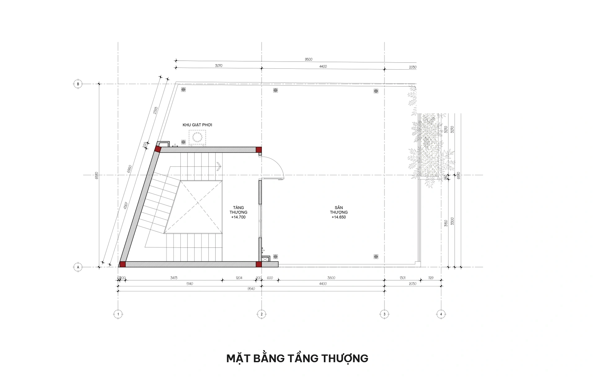 Mặt bằng tầng thượng nhà phố 5 tầng hiện đại