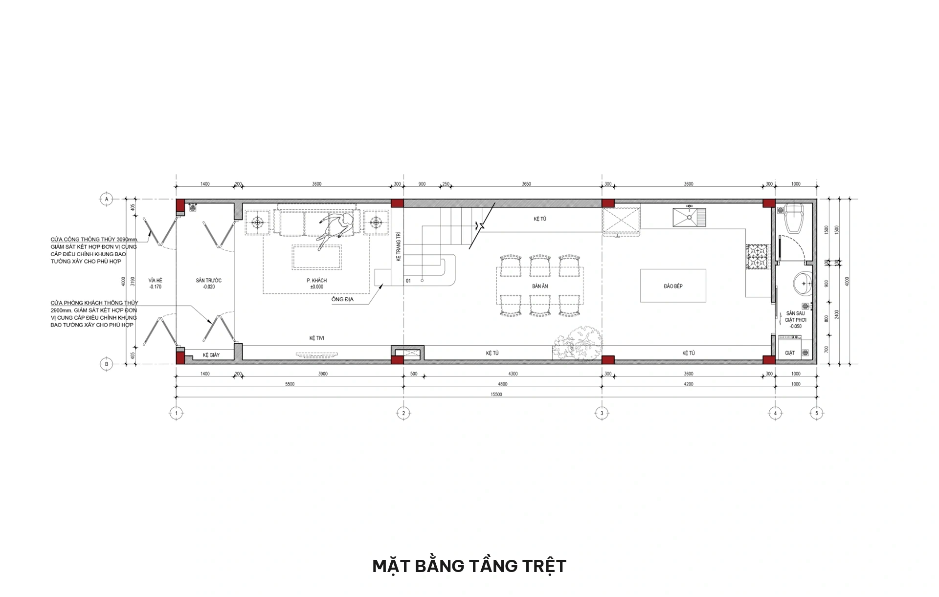 Mặt bằng tầng trệt nhà phố 3 tầng hiện đại
