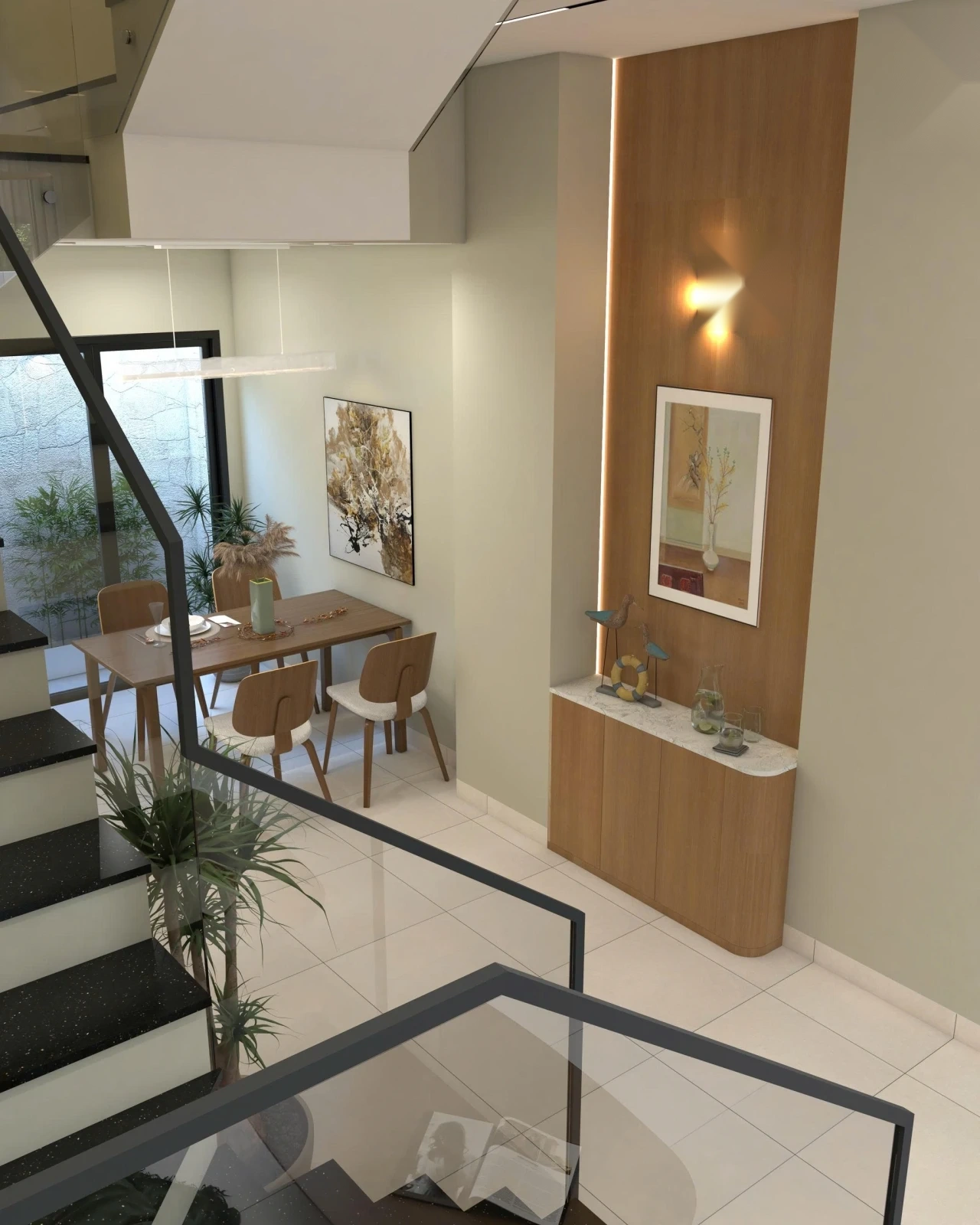 Khu vực sảnh thang và giếng trời lấy sáng