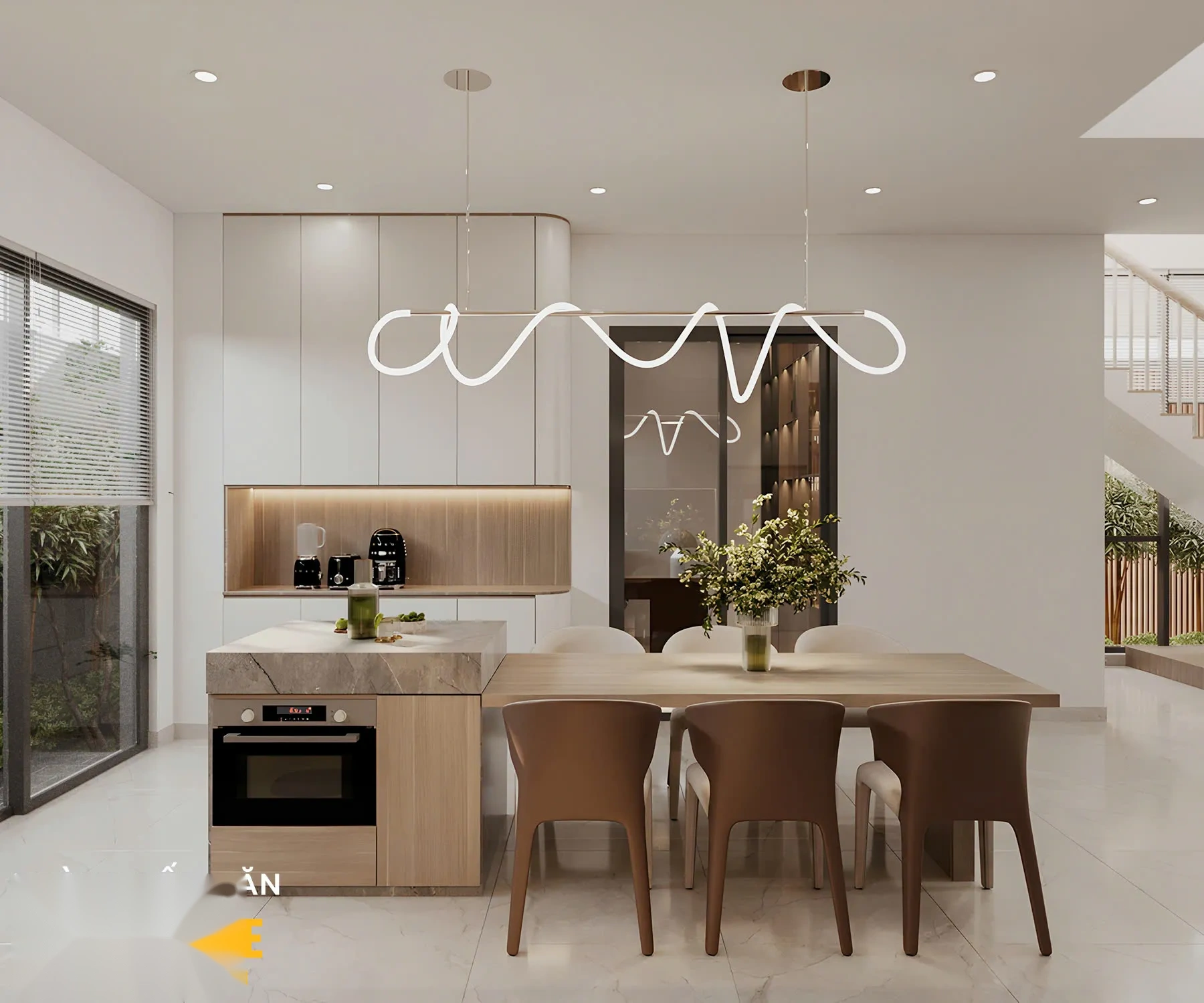 Thiết kế bếp tối giản tiện nghi với mặt đá cao cấp và phụ kiện lưu trữ khoa học