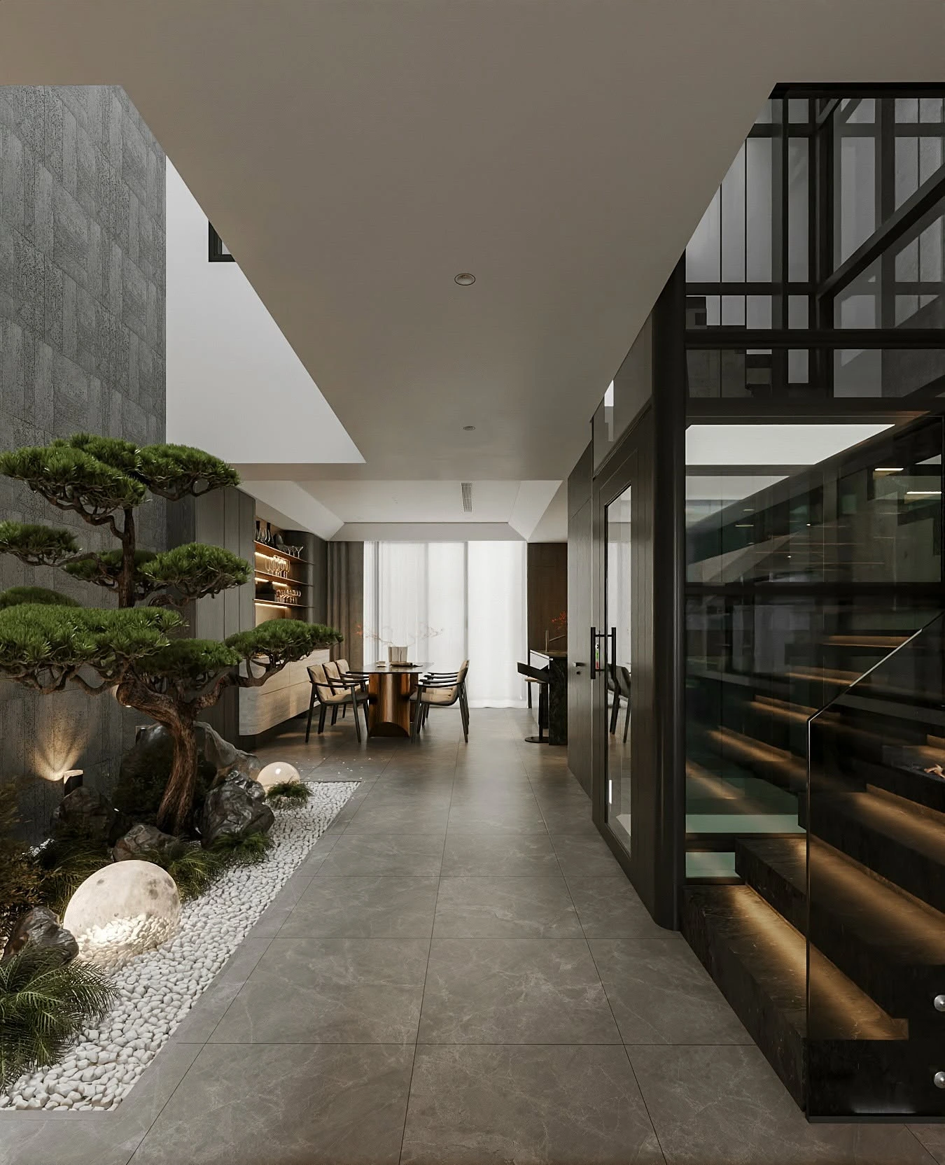 Giếng trời và cây bonsai phong thủy
