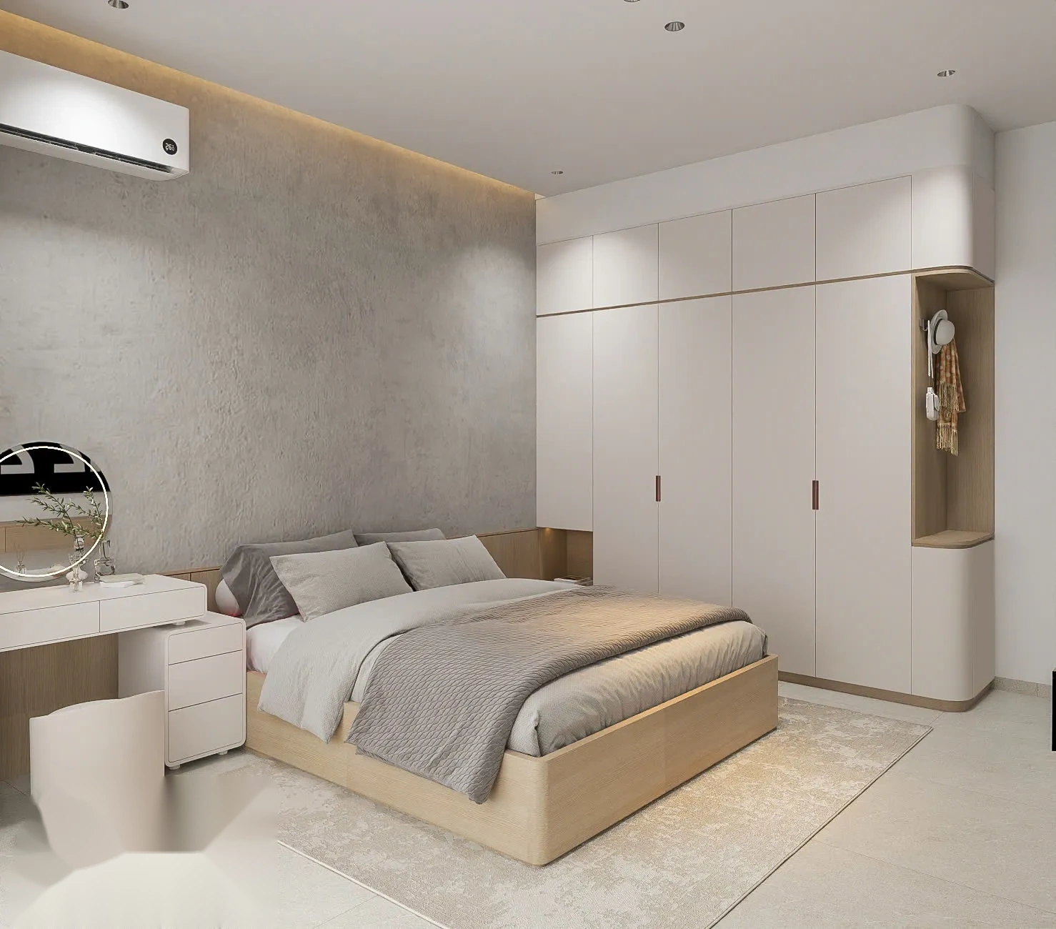 Hệ cửa kính lớn lấy sáng từ giếng trời giúp phòng ngủ master luôn khô thoáng dễ chịu