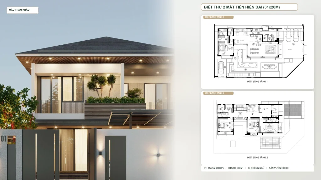 Mẫu Biệt Thự 2 Mặt Tiền Hiện Đại (31x26m) – Đẳng Cấp Sống Nghỉ Dưỡng Thượng Lưu Giữa Thiên Nhiên