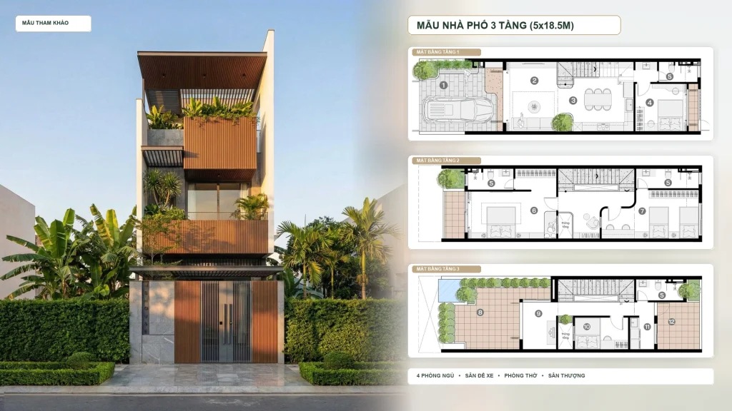 Mẫu Nhà Phố 3 Tầng Hiện Đại (5x18.5m) – Cân Bằng Riêng Tư & Kết Nối