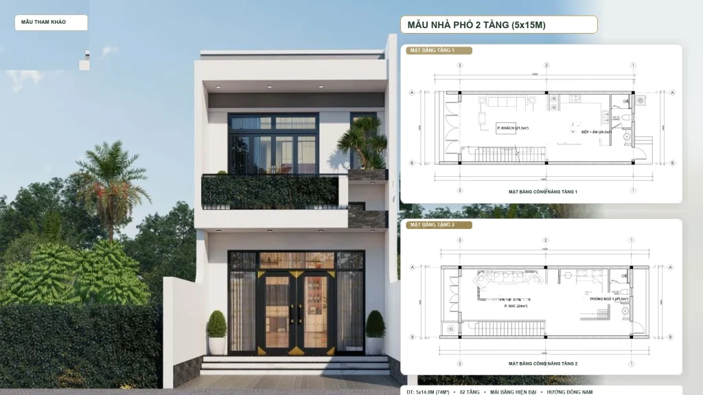 Mẫu Nhà Ống 2 Tầng Hiện Đại (5x15m) – Thiết Kế Tối Giản, Tối Ưu Chi Phí Xây Dựng