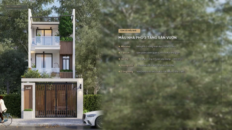 Mẫu thiết kế nhà phố 3 tầng hiện đại sân vườn hồ cá Koi tại Quy Nhơn iHome