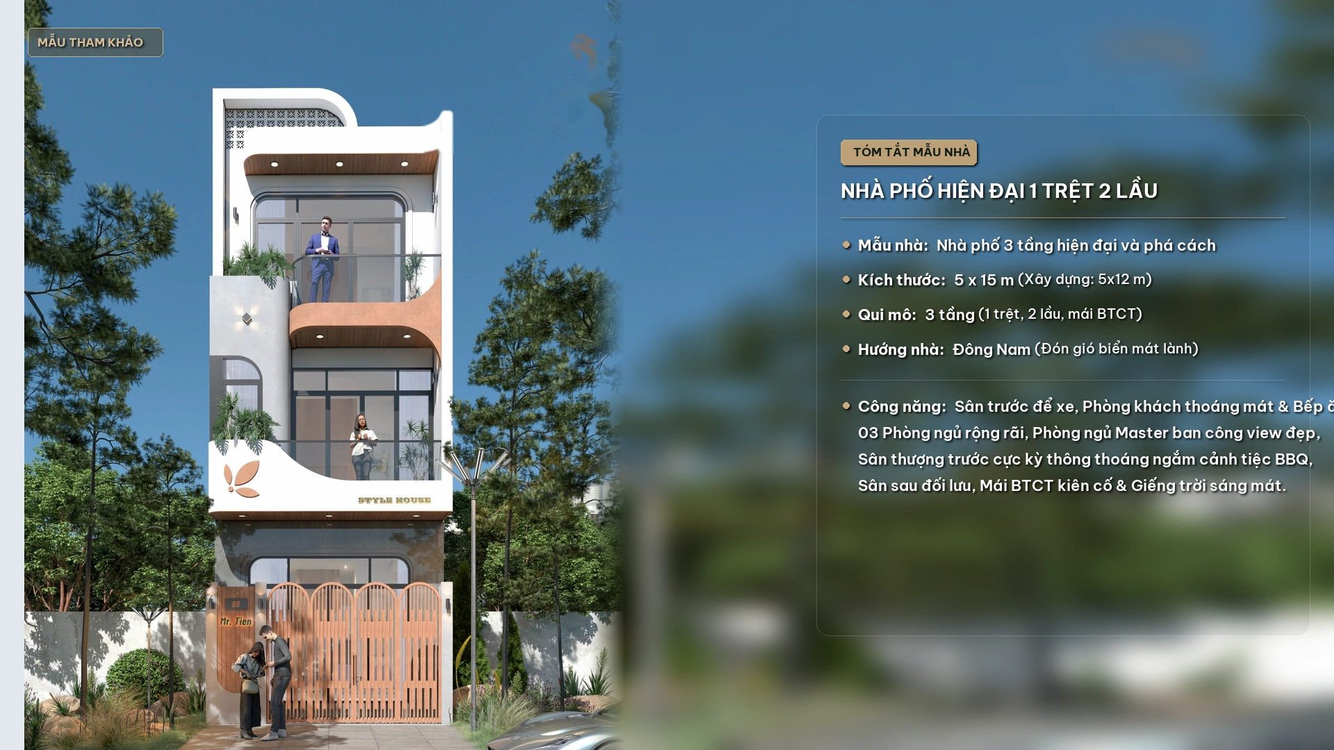 Mẫu thiết kế nhà phố 3 tầng 5x15m hiện đại không gian 3 phòng ngủ sân thượng thoáng mát tại Quy Nhơn iHome