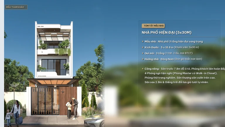 Mẫu thiết kế nhà phố 1 trệt 2 lầu 5x30m hiện đại tinh tế sang trọng tại Quy Nhơn iHome