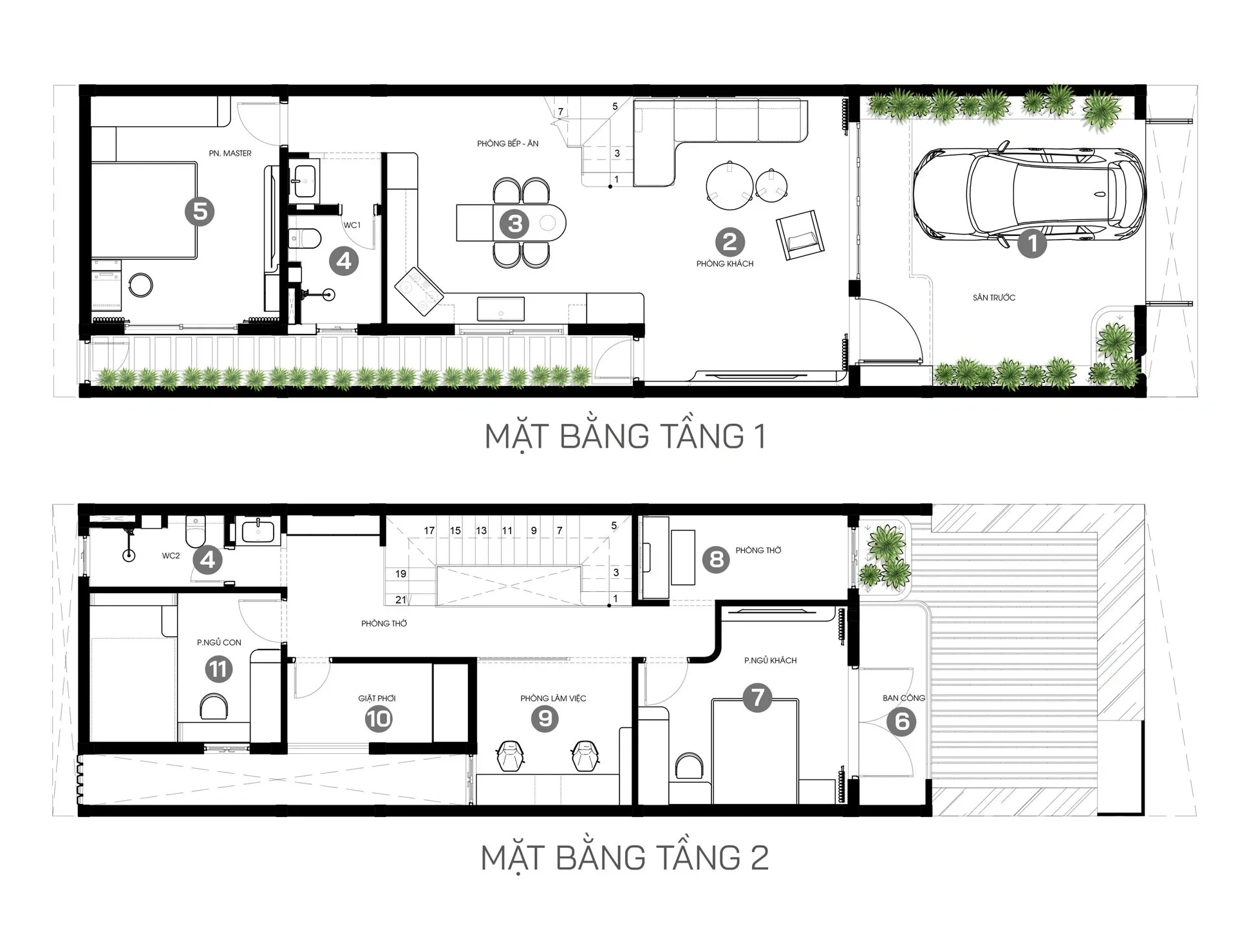 Bản vẽ mặt bằng bố trí công năng 2 tầng 6x21m