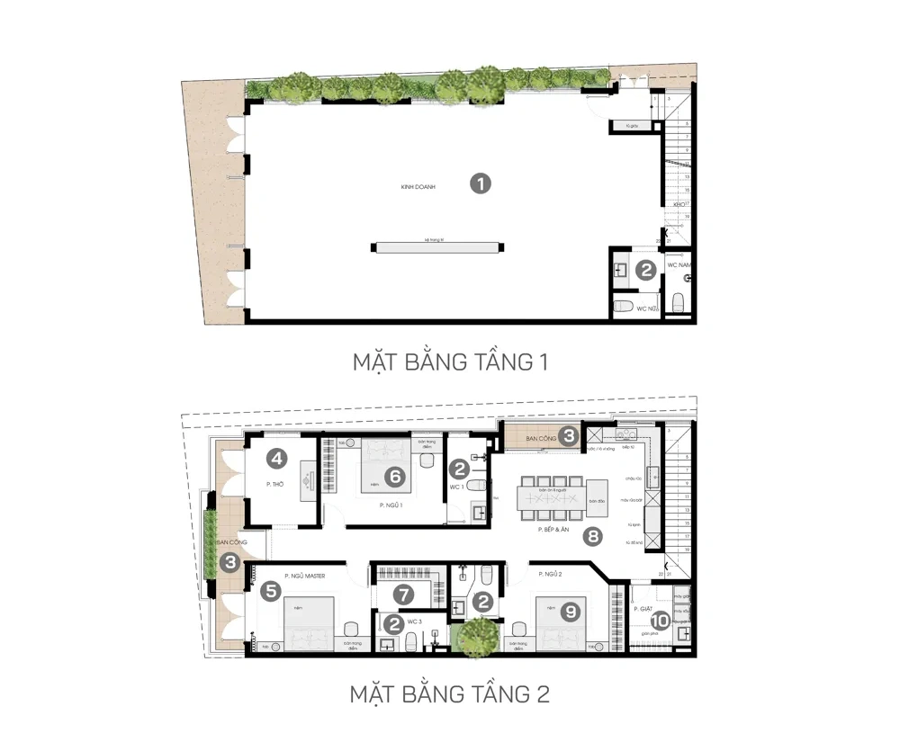 Bản vẽ thiết kế mặt bằng công năng 2 tầng 10x18.5m tân cổ điển kinh doanh
