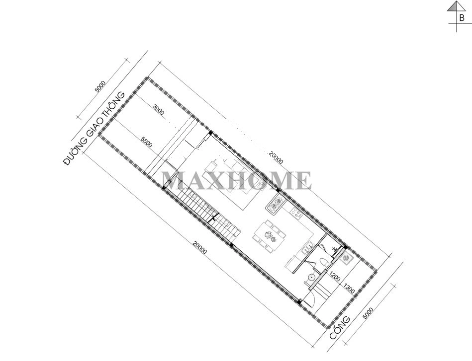 Bản vẽ mặt bằng định vị khu đất 5x20m
