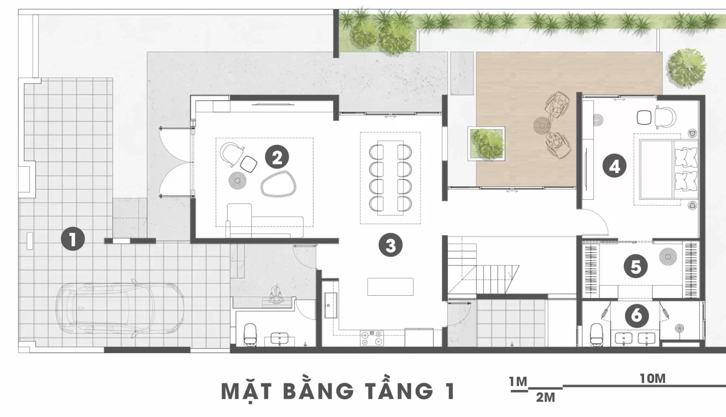 Bản vẽ công năng chi tiết tầng 1 biệt thự vườn 12x25m