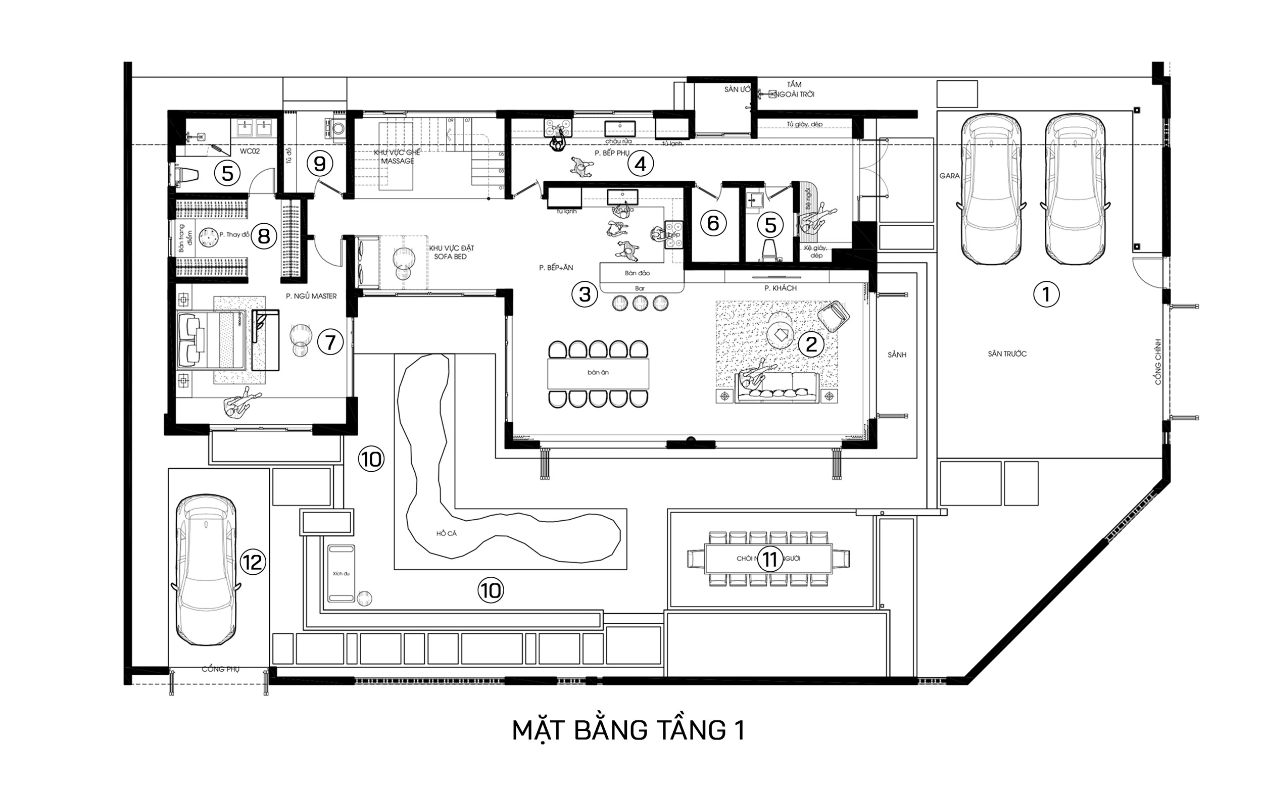 Bản vẽ công năng chi tiết tầng 1 biệt thự 31x26m