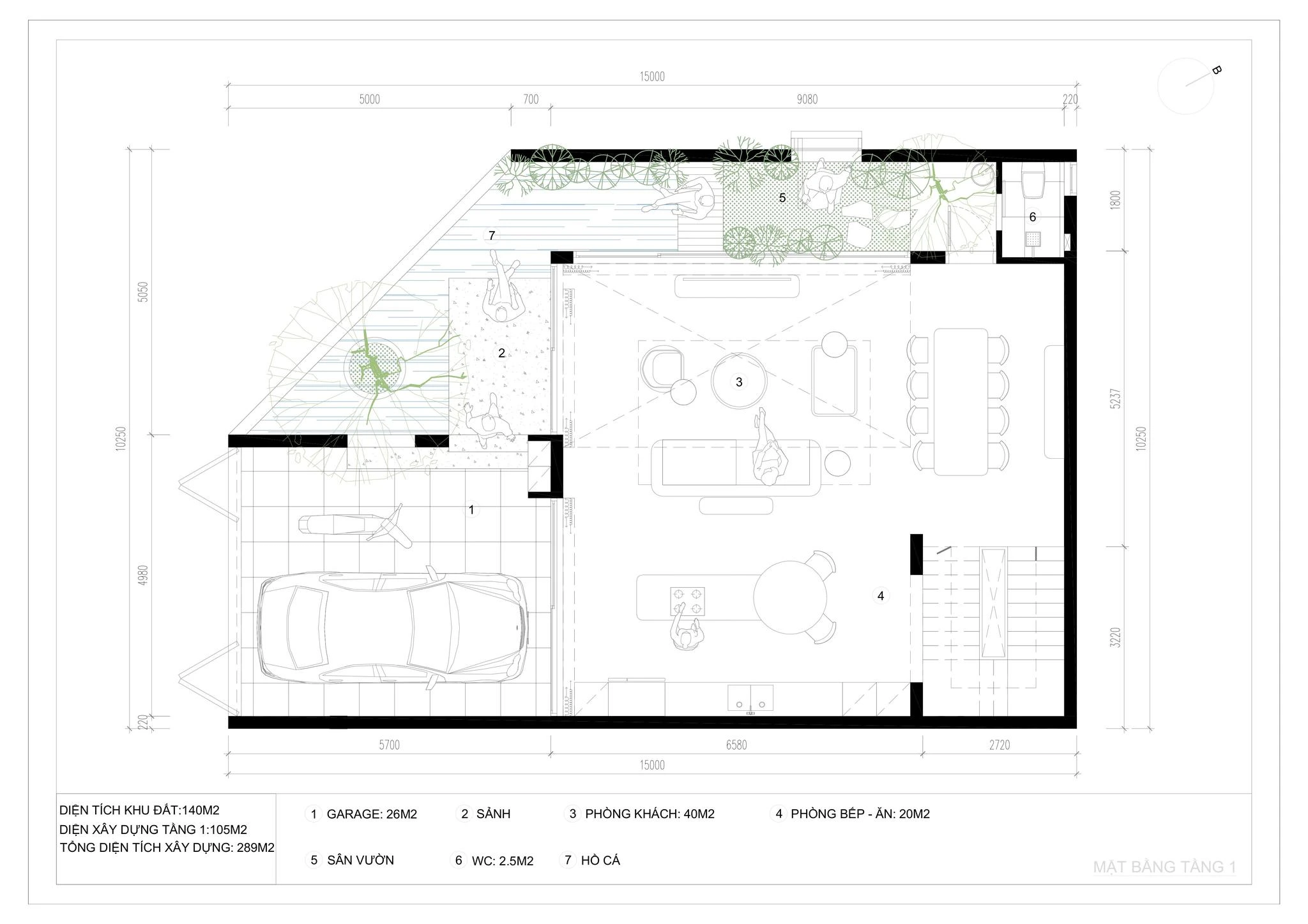 Bản vẽ mặt bằng tầng trệt biệt thự phố 2 mặt tiền UL House