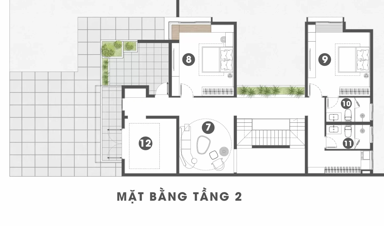 Bản vẽ công năng chi tiết tầng 2 biệt thự vườn 12x25m