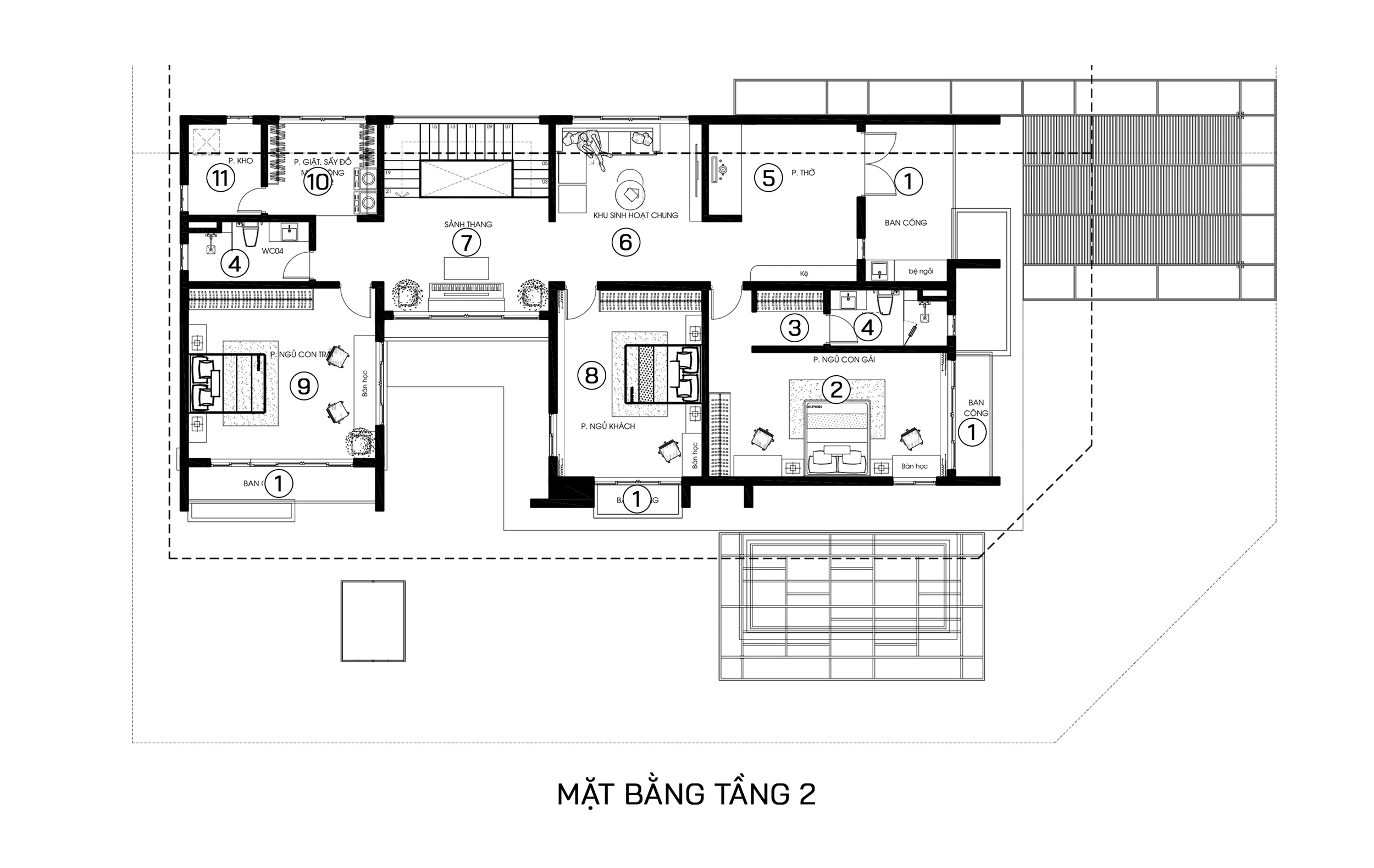 Bản vẽ công năng chi tiết tầng 2 biệt thự 31x26m