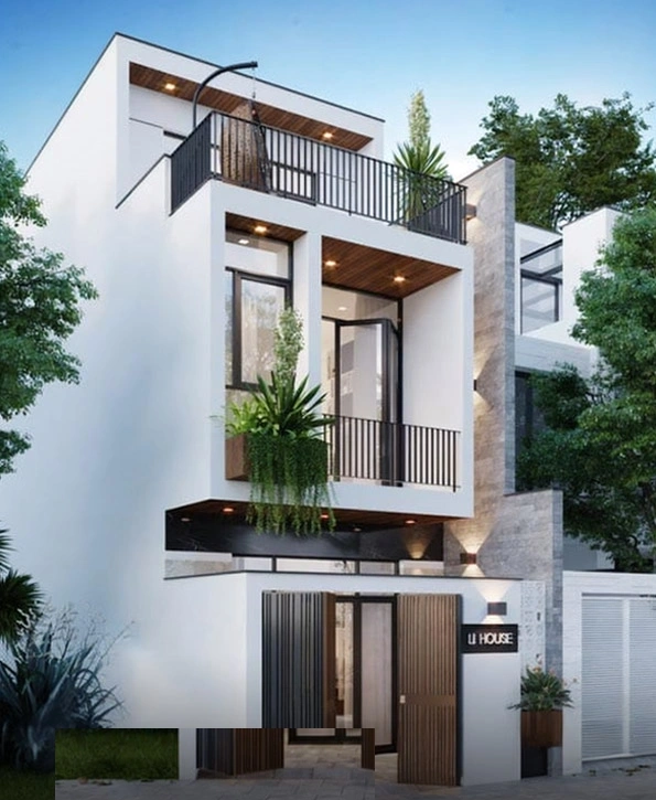 Phối cảnh góc nghiêng toàn cảnh nhà phố 2 tầng 4x20m