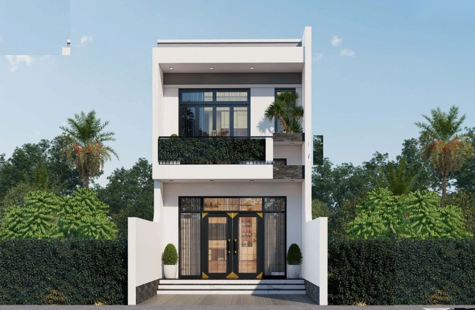 Phối cảnh mặt tiền chính diện nhà ống 2 tầng 5x15m