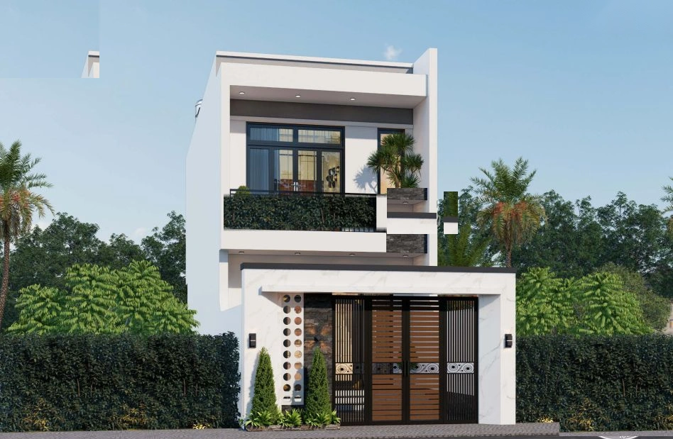 Phối cảnh mặt tiền khi đóng cổng thép hiện đại