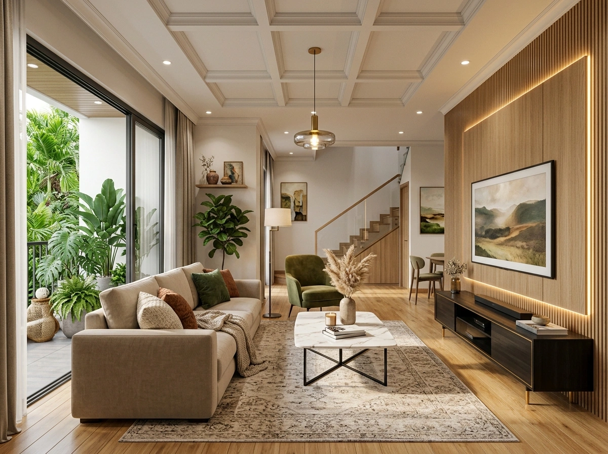 Phòng khách nhà phố 4m hiện đại và sang trọng