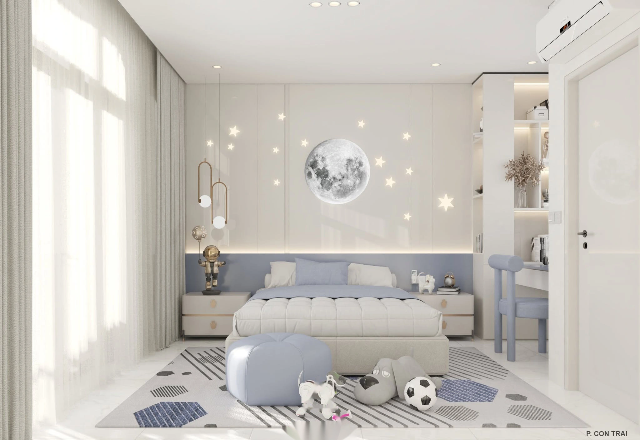 Phòng ngủ bé trai tone xanh pastel