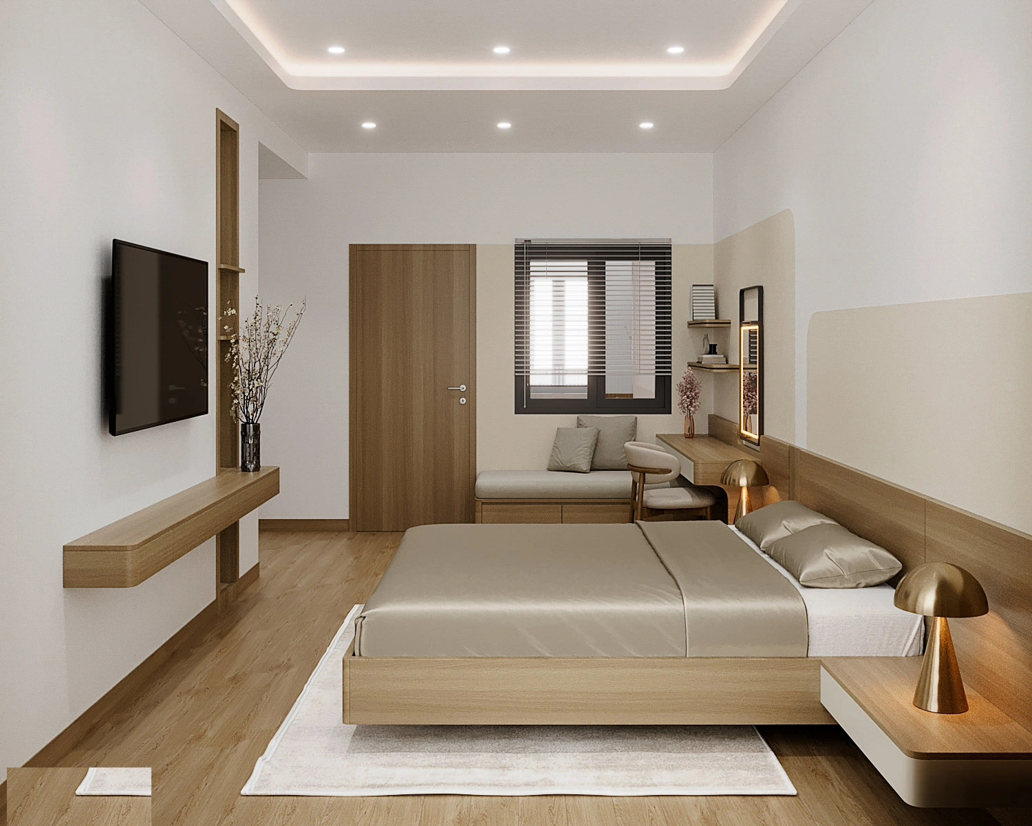 Góc làm việc và tủ áo kính phòng Master