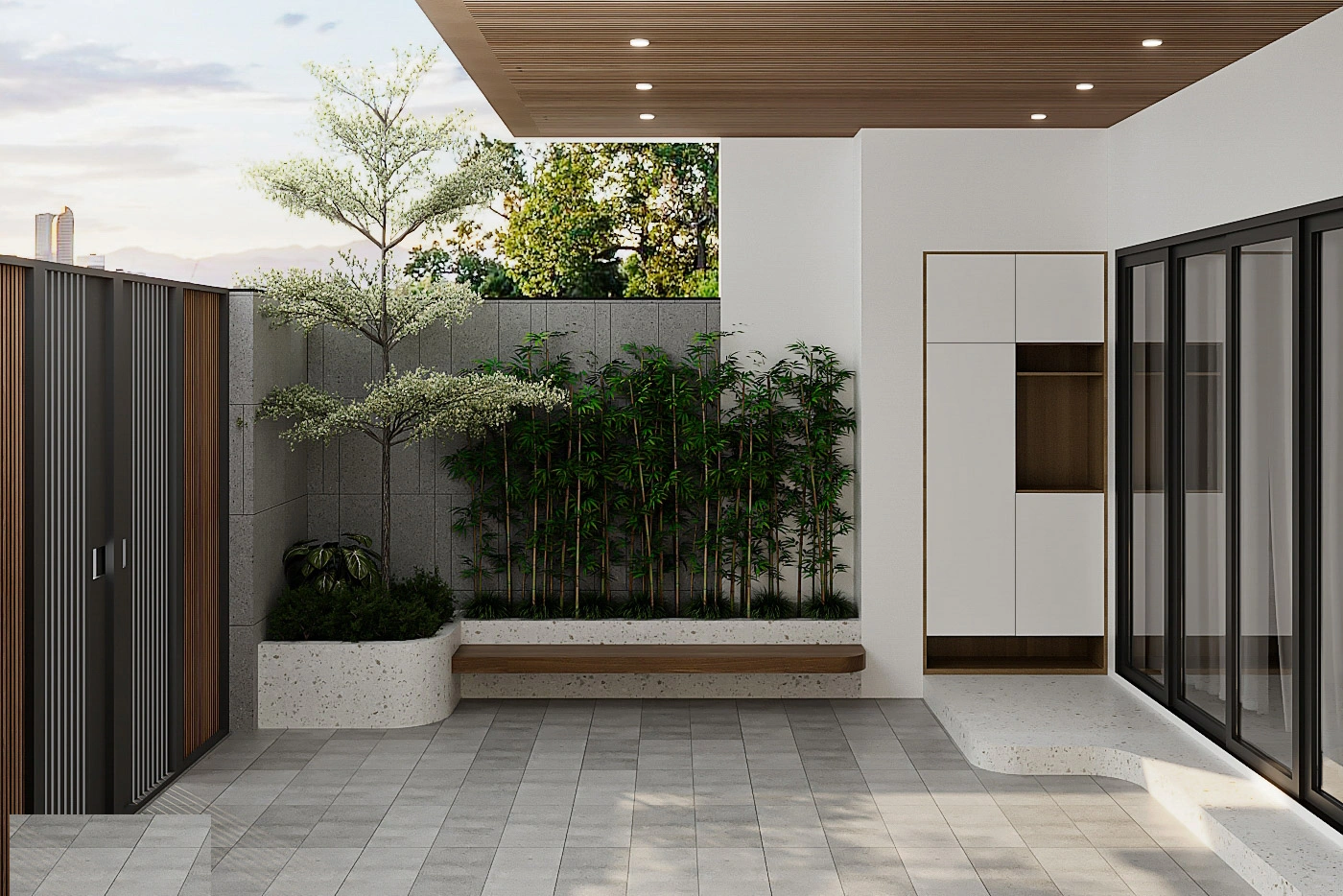 Sân trước và cổng chính đỗ xe rộng rãi