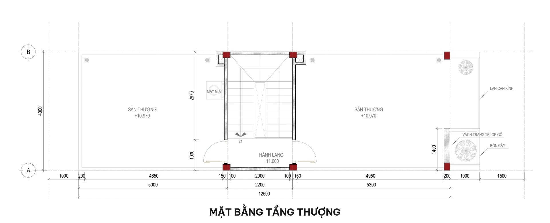 Bản vẽ mặt bằng tầng thượng sân phơi sân bbq nhà phố 4 tầng