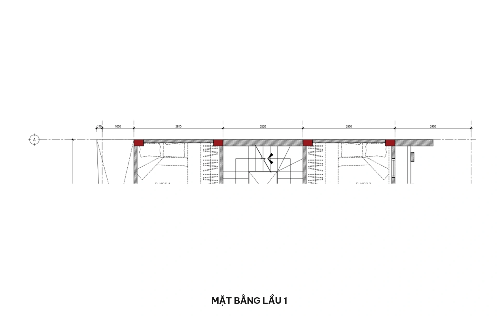 Mặt bằng lầu 1 nhà phố 5x15m