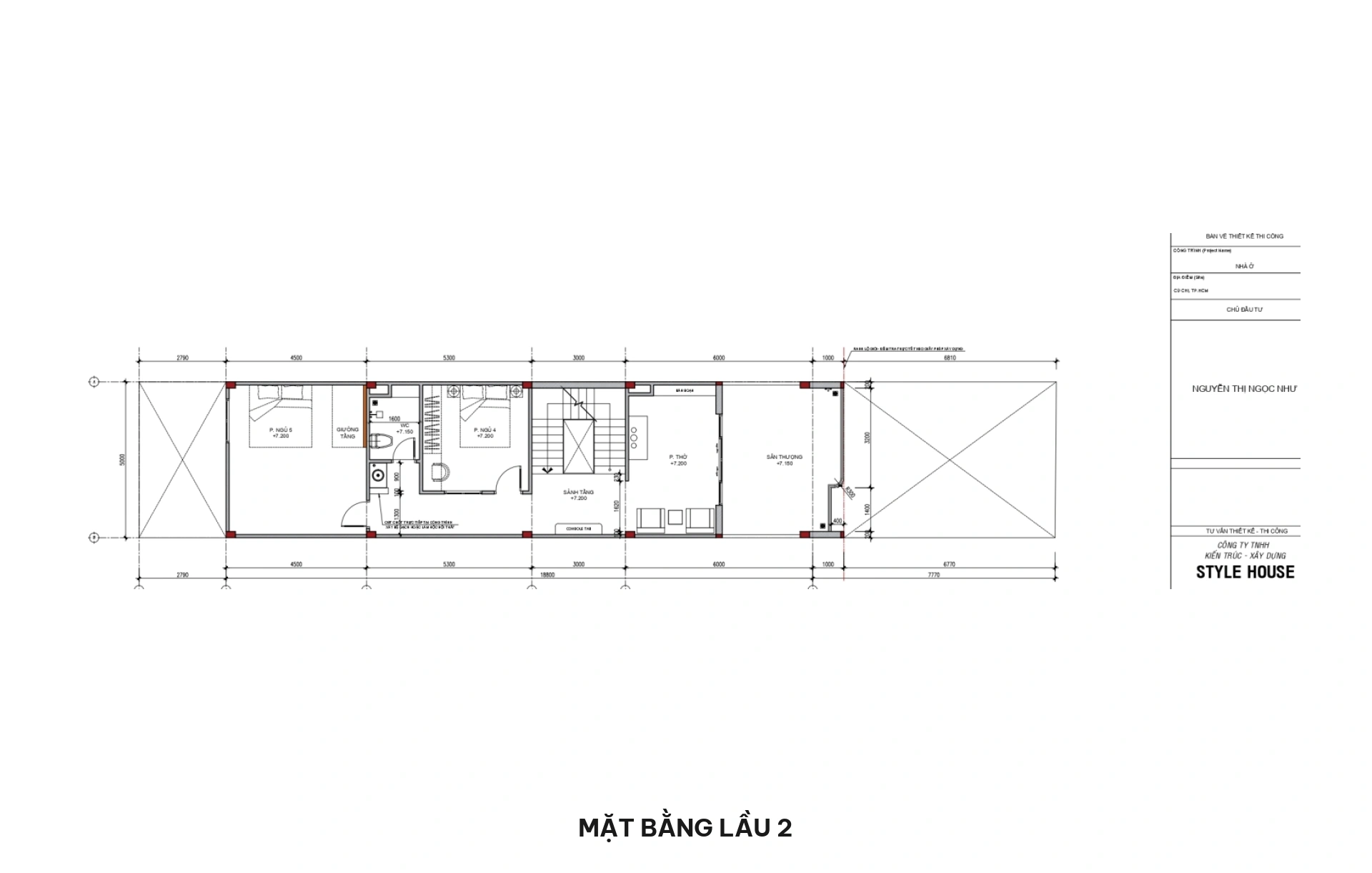 Mặt bằng lầu 2 nhà phố 5x30m