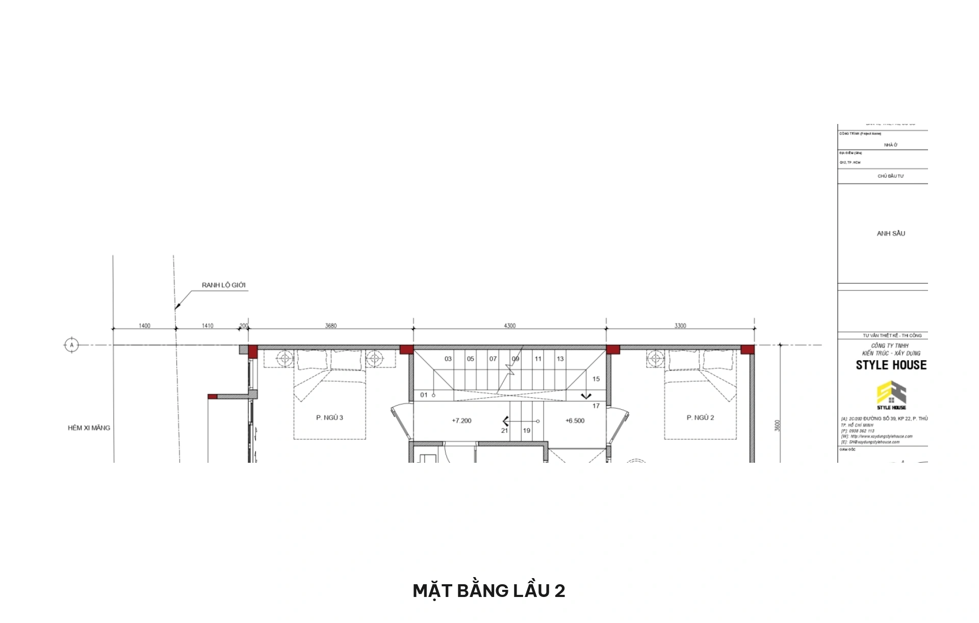 Mặt bằng lầu 2 nhà phố 4x13m