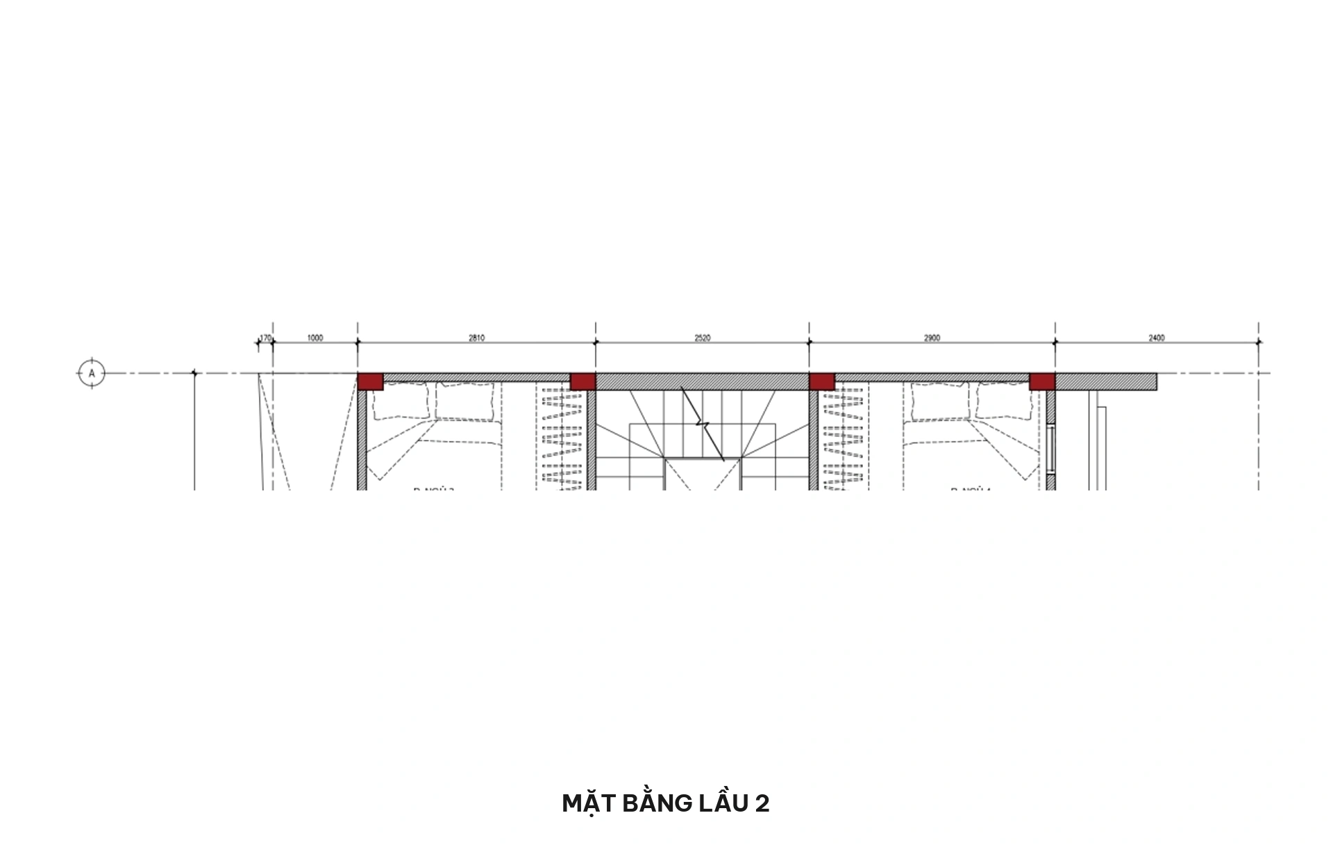 Mặt bằng lầu 2 nhà phố 5x15m