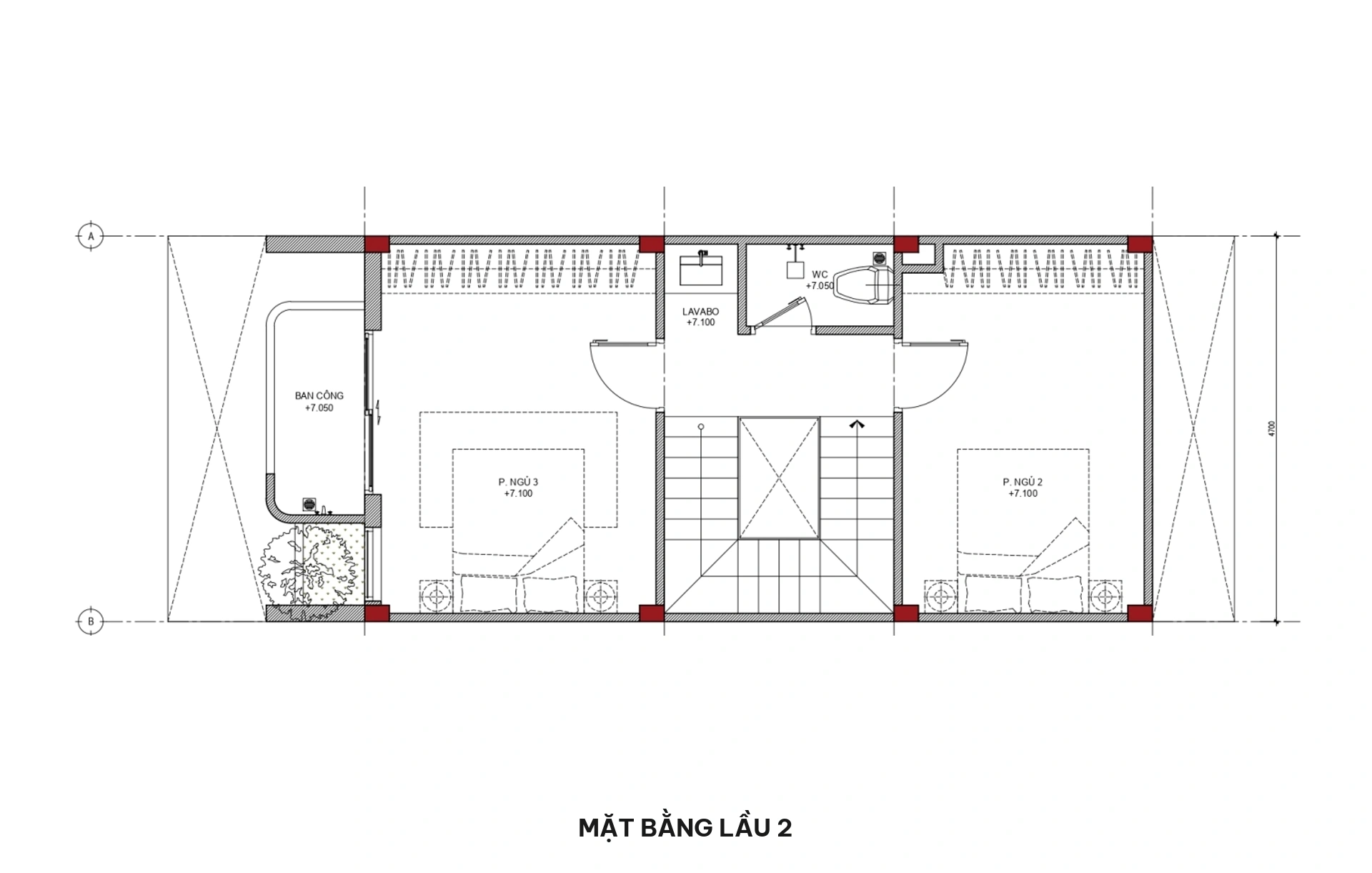 Mặt bằng lầu 2 nhà phố 5x13m