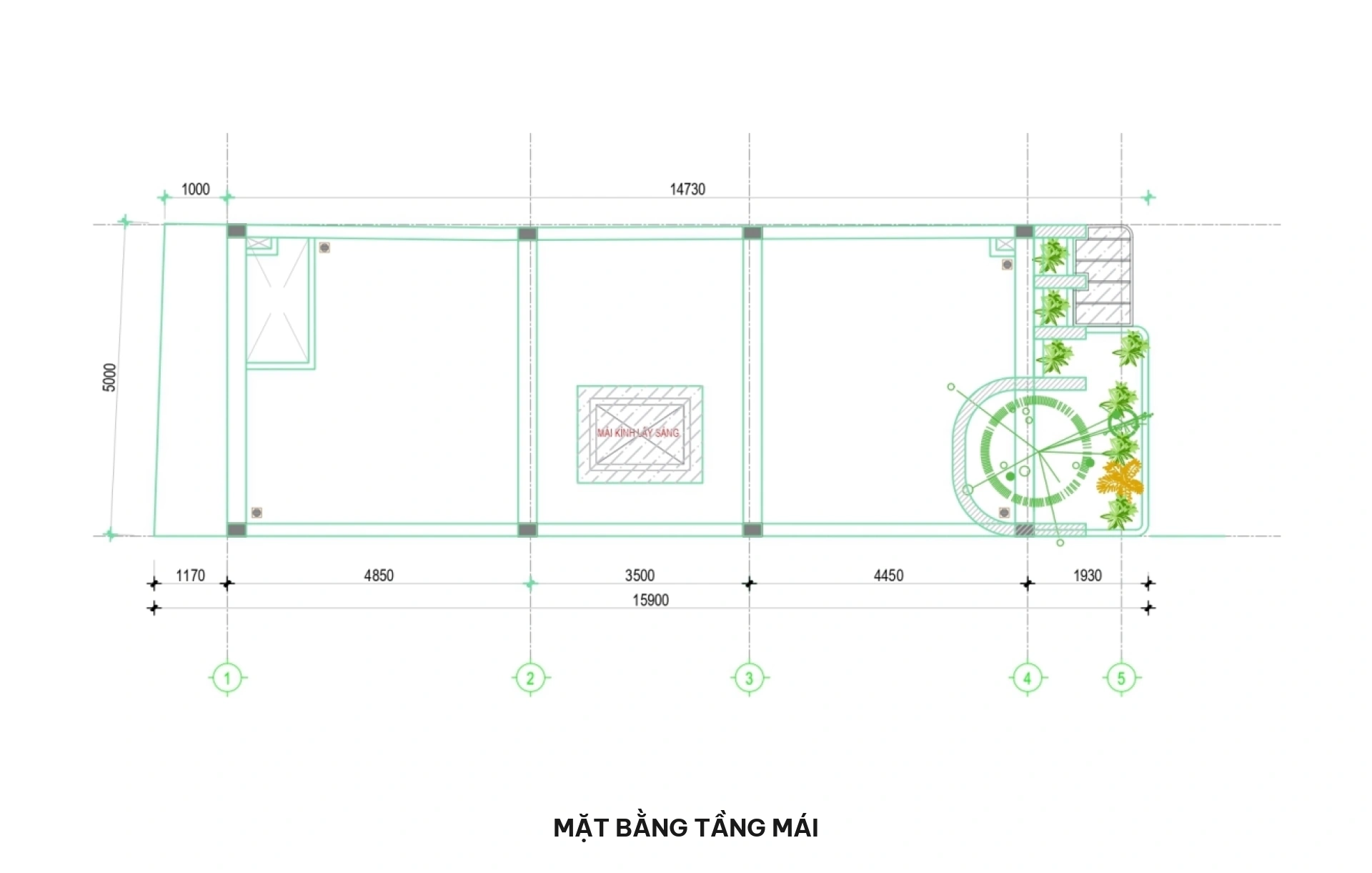 Mặt bằng tầng mái nhà phố 5x16m
