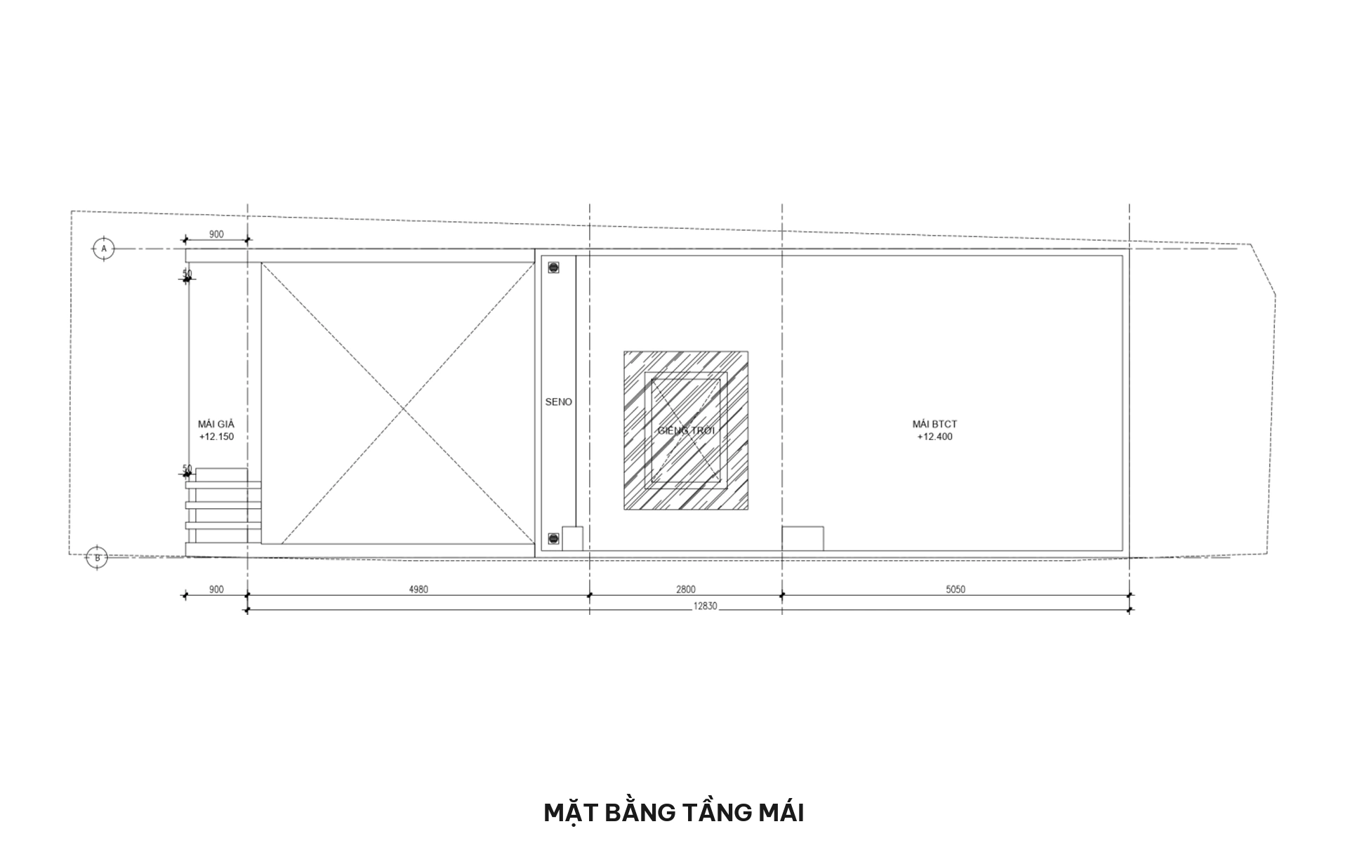 Mặt bằng tầng mái nhà phố 4.5x13m