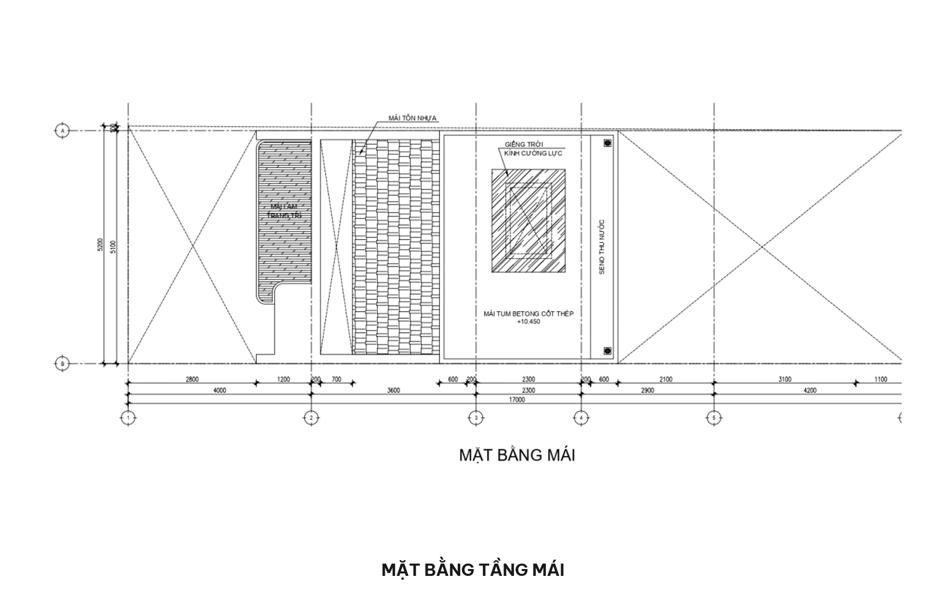 Bản vẽ mặt bằng tầng mái BTCT kiên cố kết hợp ô giếng trời trung tâm thông tầng đối lưu ánh sáng