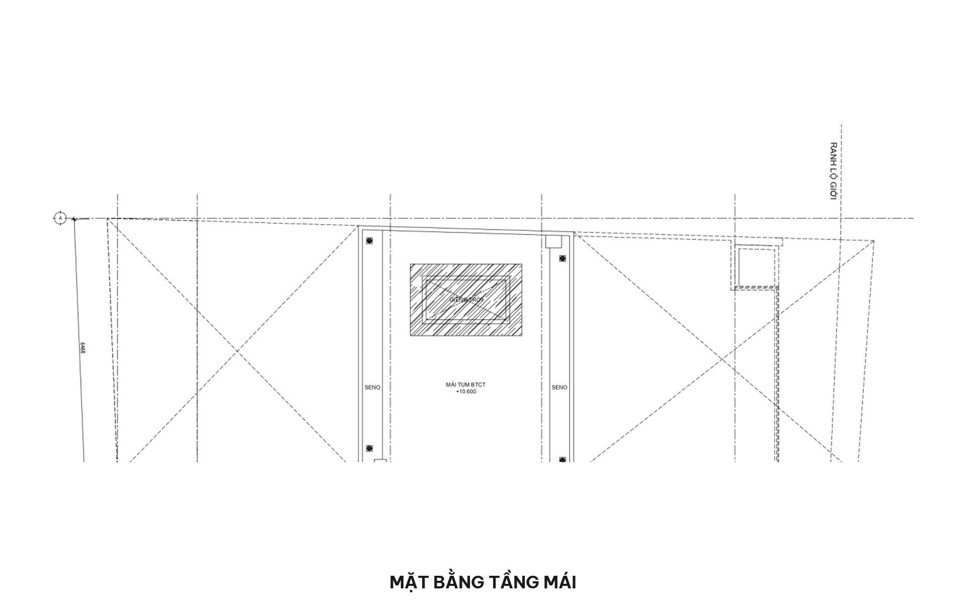 Bản vẽ mặt bằng tầng mái BTCT kiên cố kết hợp ô giếng trời trung tâm thông tầng đối lưu ánh sáng