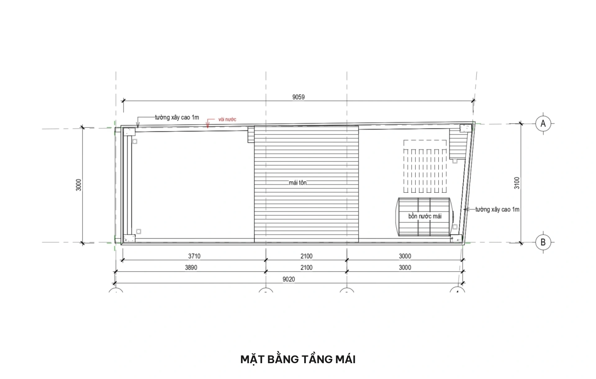 Mặt bằng mái nhà phố 3x9m