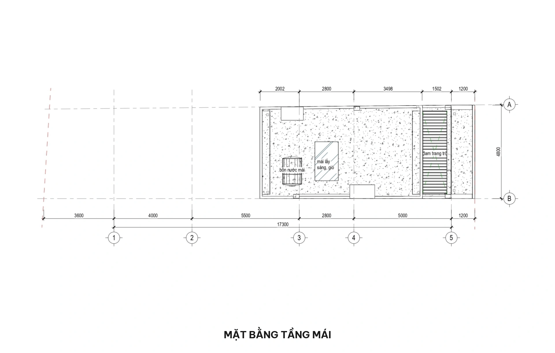 Mặt bằng mái nhà phố 5x18.5m