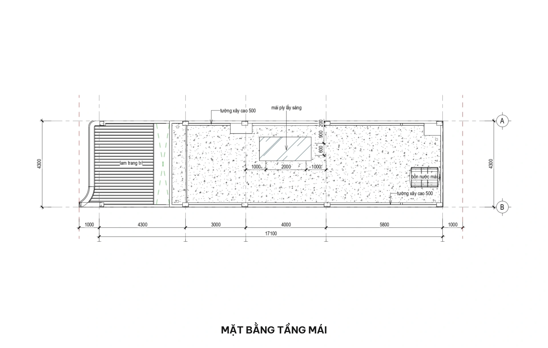Mặt bằng tầng mái nhà phố 4.5x20m