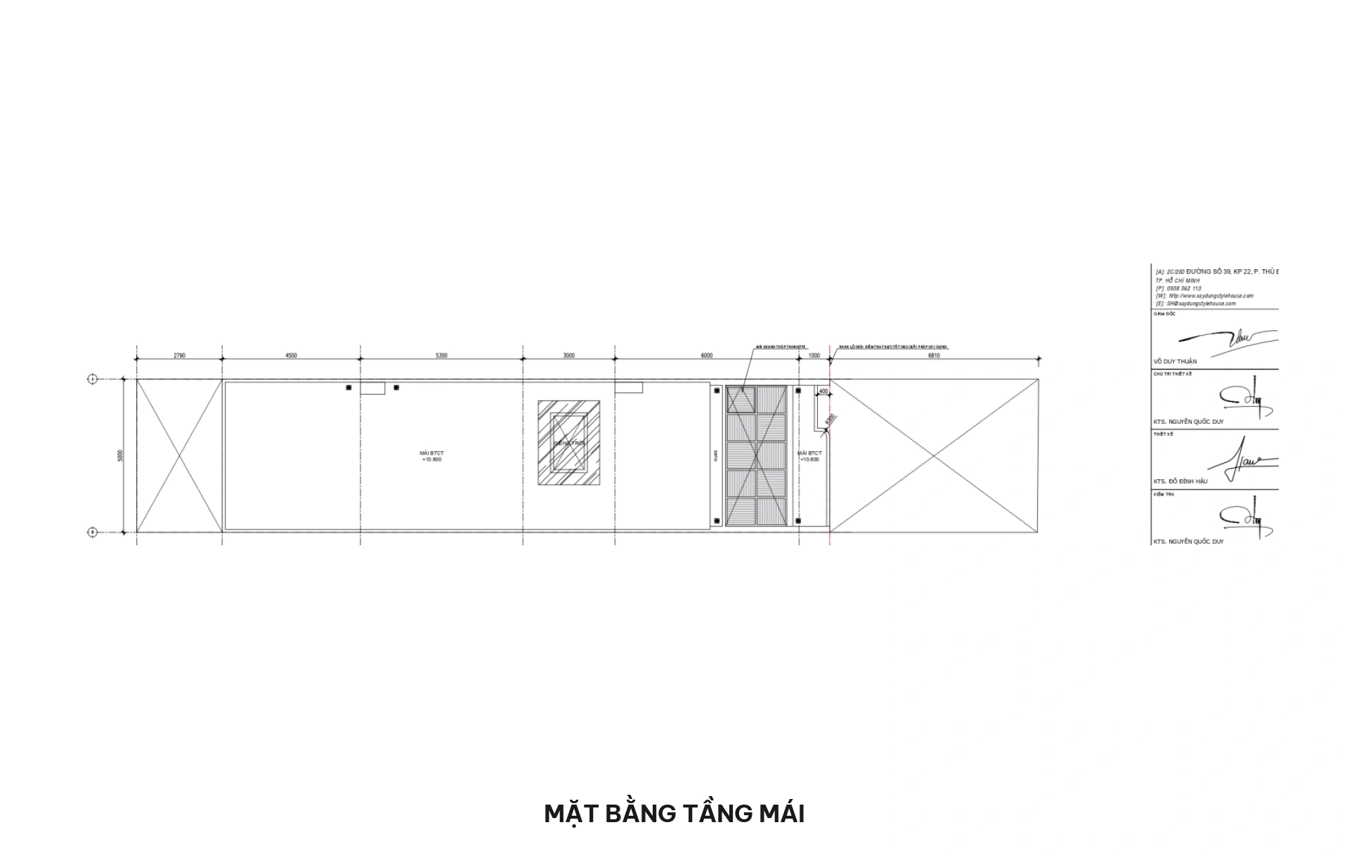 Mặt bằng tầng mái nhà phố 5x30m