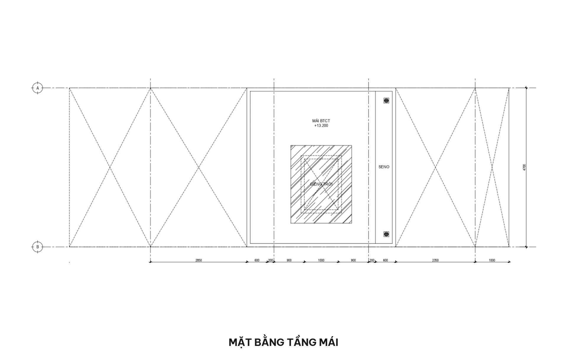Mặt bằng tầng mái nhà phố 5x13m