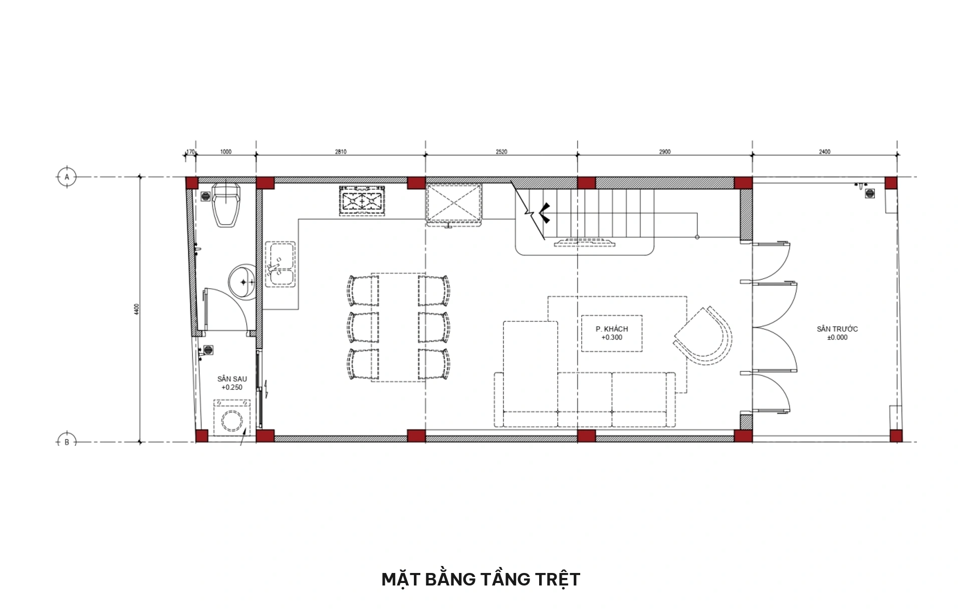 Mặt bằng tầng trệt nhà phố 5x12m